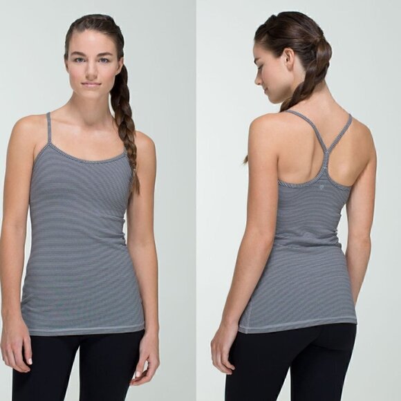 lululemon athletica Tops - LULULEMON Power Y Tank Luon Tonka Stripe Black Heathered Medium Grey Size 4